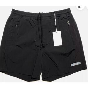 HELMUT LANG Men's Logo Patch Airy Nylon Swim Shorts Trunks Black Sz M